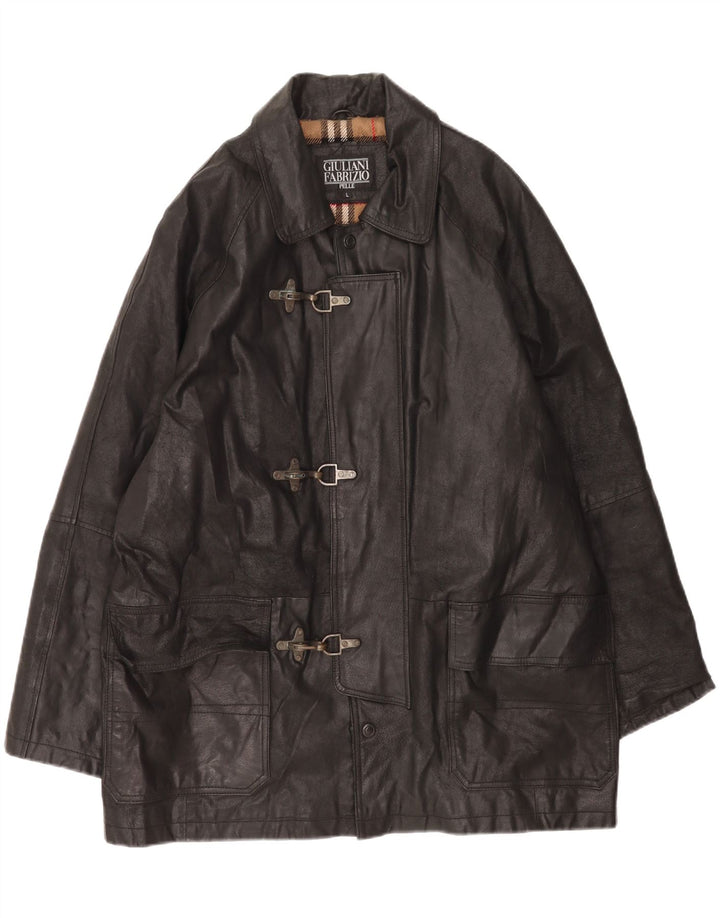 Jaqueta masculina de couro Duffle Giulia Galanti Reino Unido 40 couro preto grande