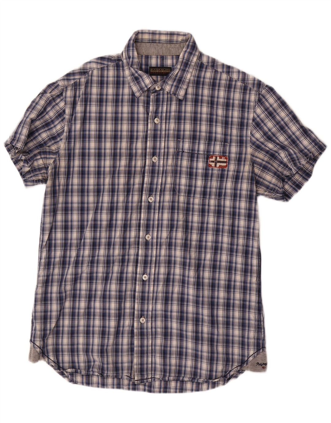 Camisa masculina de manga curta Napapijri média xadrez azul marinho