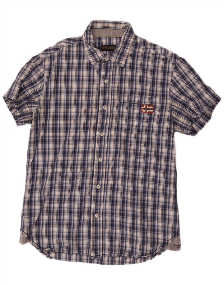 Camisa masculina de manga curta Napapijri média xadrez azul marinho