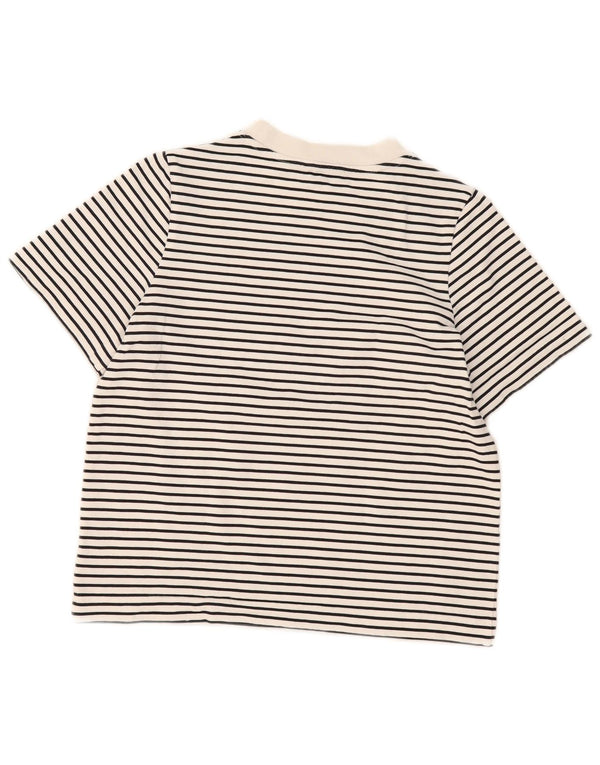 Camiseta feminina Cos UK 10 pequena listrada branca de algodão
