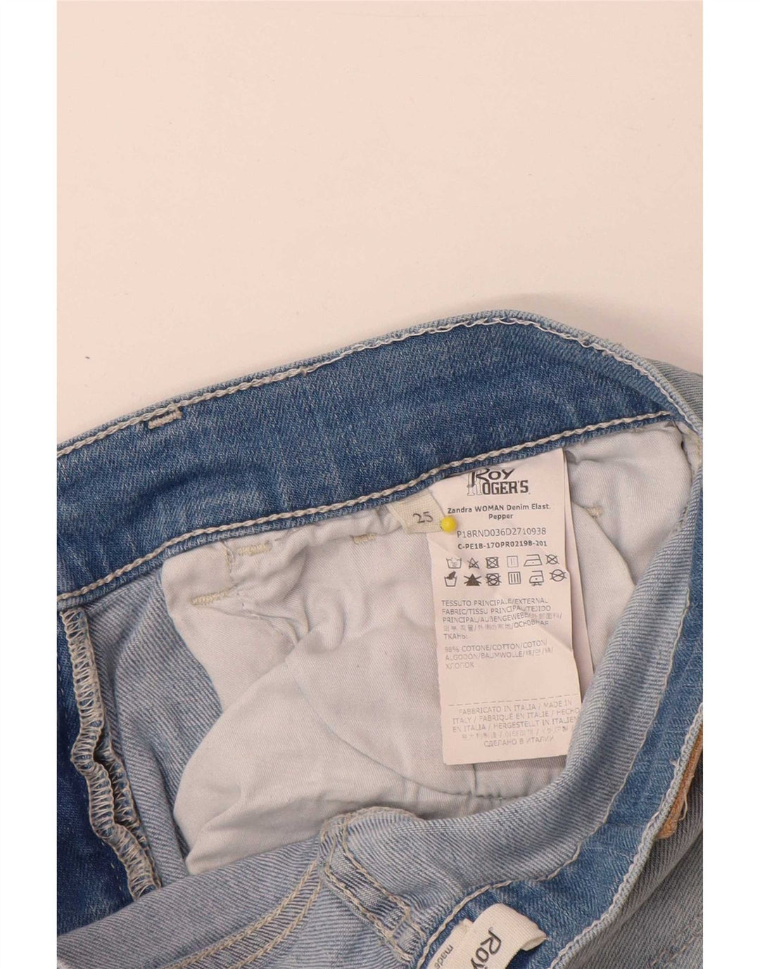 Calça jeans feminina Roy Rogers desgastada com bootcut W25 L28 algodão azul