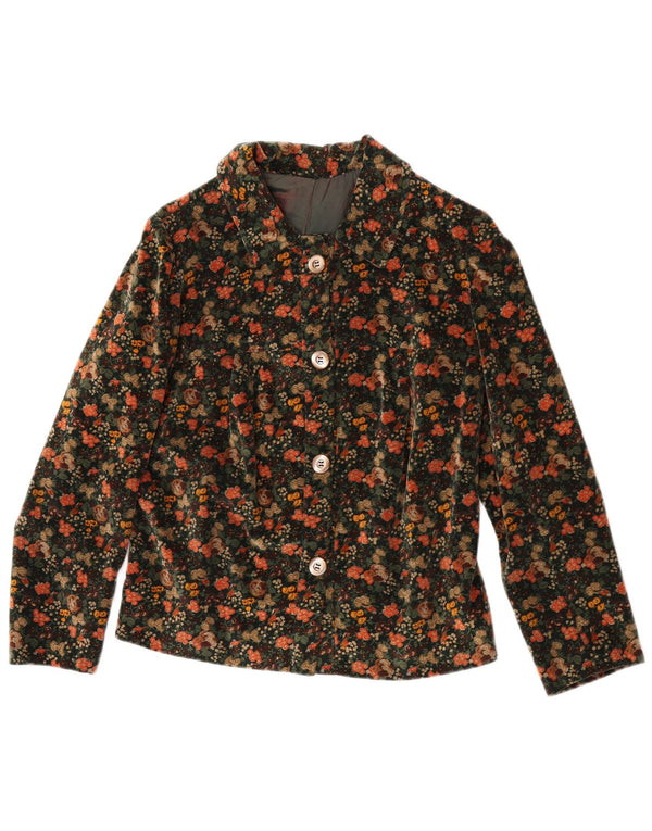 Conjunto de saia feminina vintage de veludo 2 peças Reino Unido 12 médio W25 verde floral