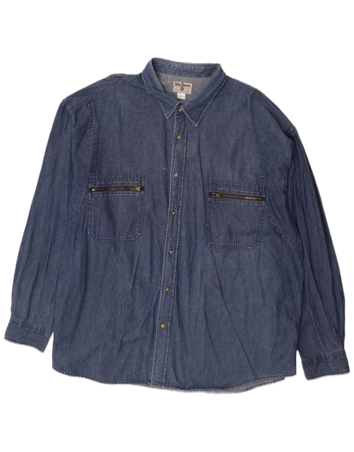 JOHN BANER Camisa jeans masculina tamanho 18 2XL algodão azul marinho