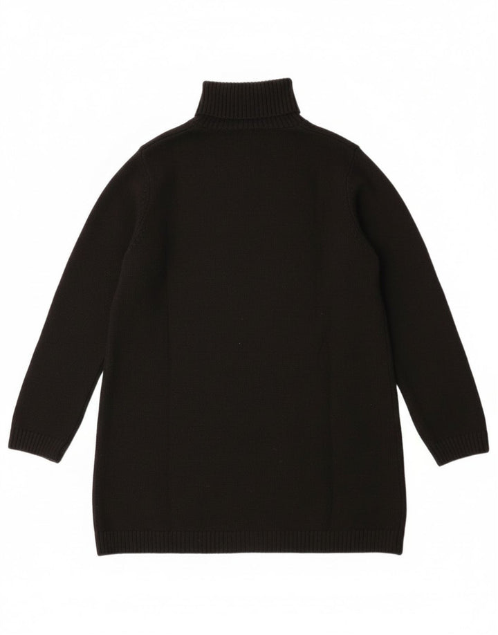 Suéter feminino Zara Longline com gola redonda Reino Unido 14 poliéster preto médio