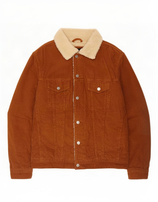 Zara Jaqueta masculina de veludo sherpa Reino Unido 40 grande marrom colorblock algodão