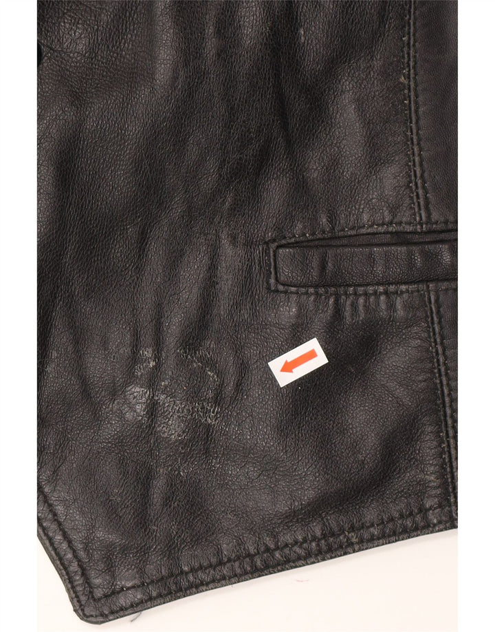 VINTAGE Mens Leather Waistcoat 2XL Black Leather Vintage Vintage and Second-Hand Vintage from Messina Hembry 