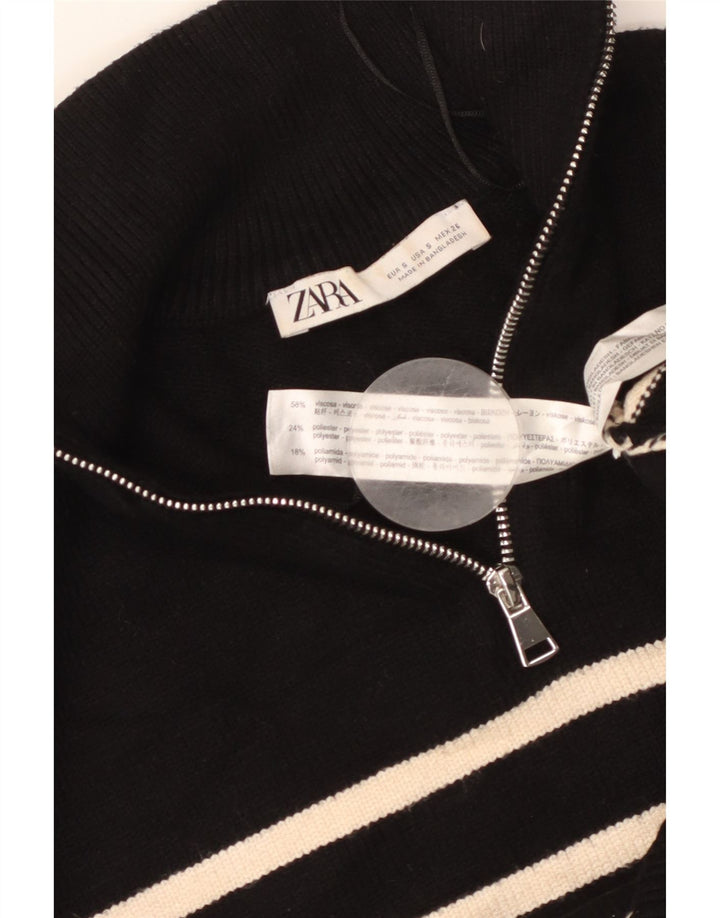 Suéter feminino ZARA com zíper e gola alta, Reino Unido 10 pequeno listrado preto