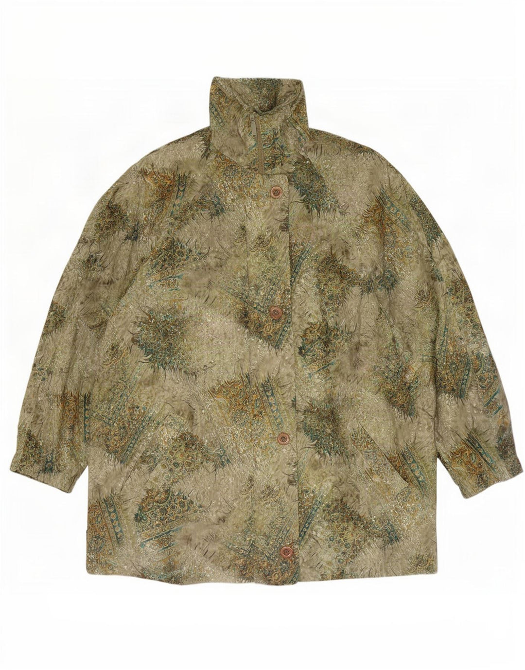 Casaco corta-vento feminino vintage UK 20 2XL poliéster floral verde
