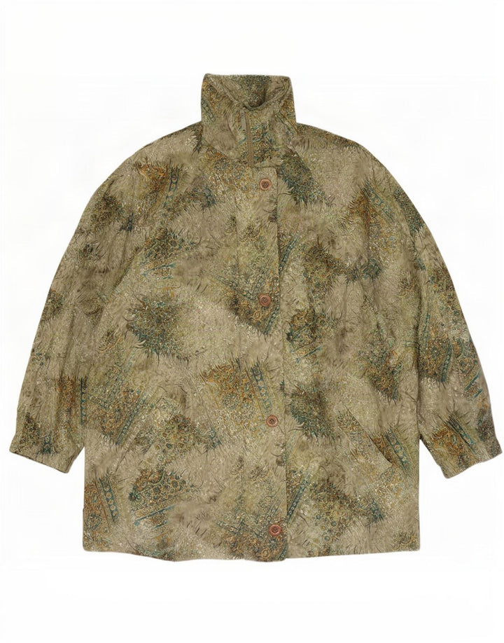 Casaco corta-vento feminino vintage UK 20 2XL poliéster floral verde