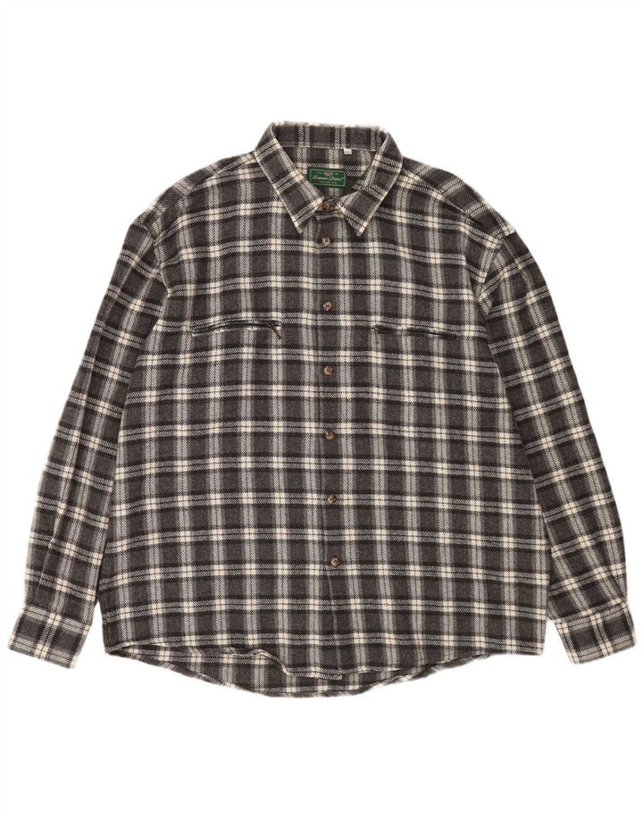 Camisa masculina de flanela do projeto europeu 2XL lã xadrez cinza