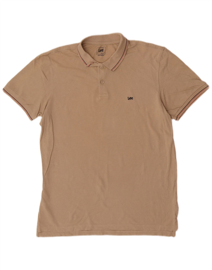 Camisa polo masculina Lee Regular Fit grande algodão listrado bege