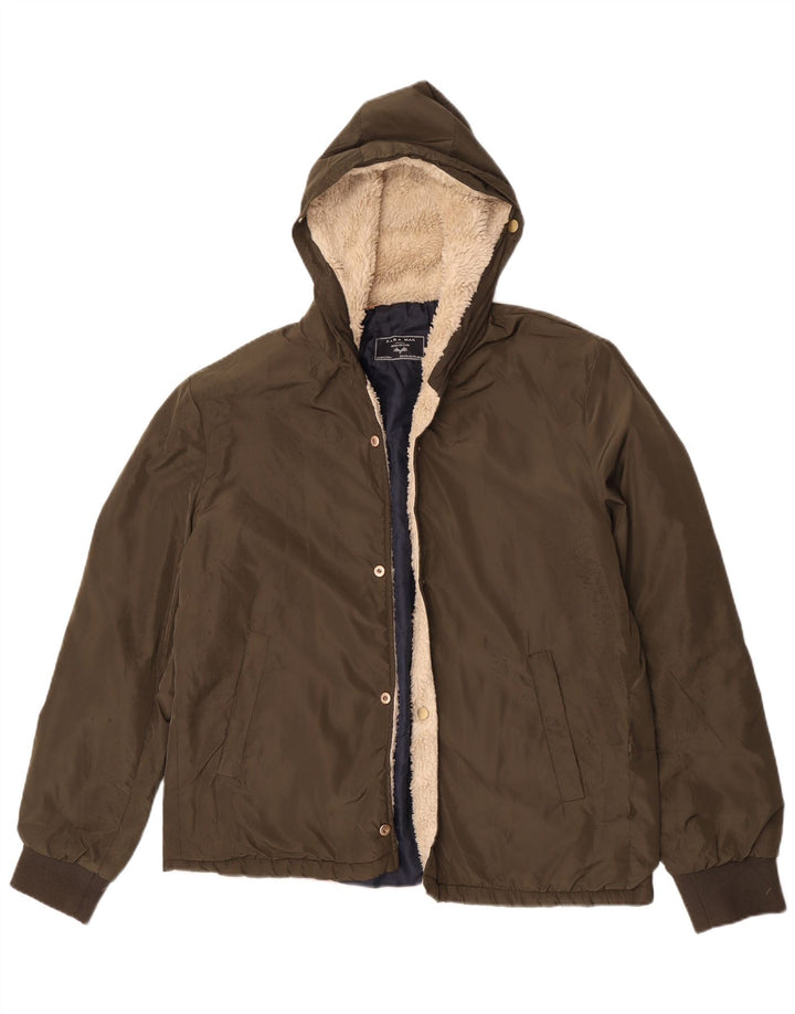 Zara Jaqueta bomber masculina com capuz Reino Unido 44 2XL Poliéster cáqui