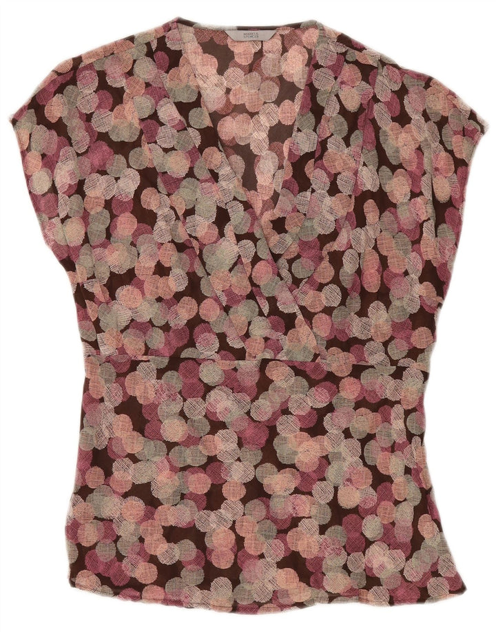 Blusa feminina sem mangas MARKS & SPENCER Top UK 12 Médio Roxo Geométrico