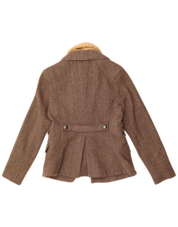 Jaqueta blazer feminina Superdry com 3 botões Reino Unido 14 grande lã espinha de peixe cinza