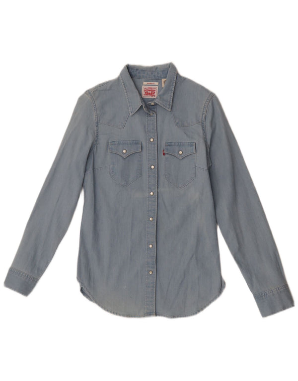 Camisa Jeans Feminina Levi's Ajuste Sob Medida Reino Unido 4 XS Azul Algodão
