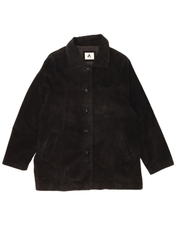 Jaqueta de camurça feminina vintage Reino Unido 18 XL couro preto