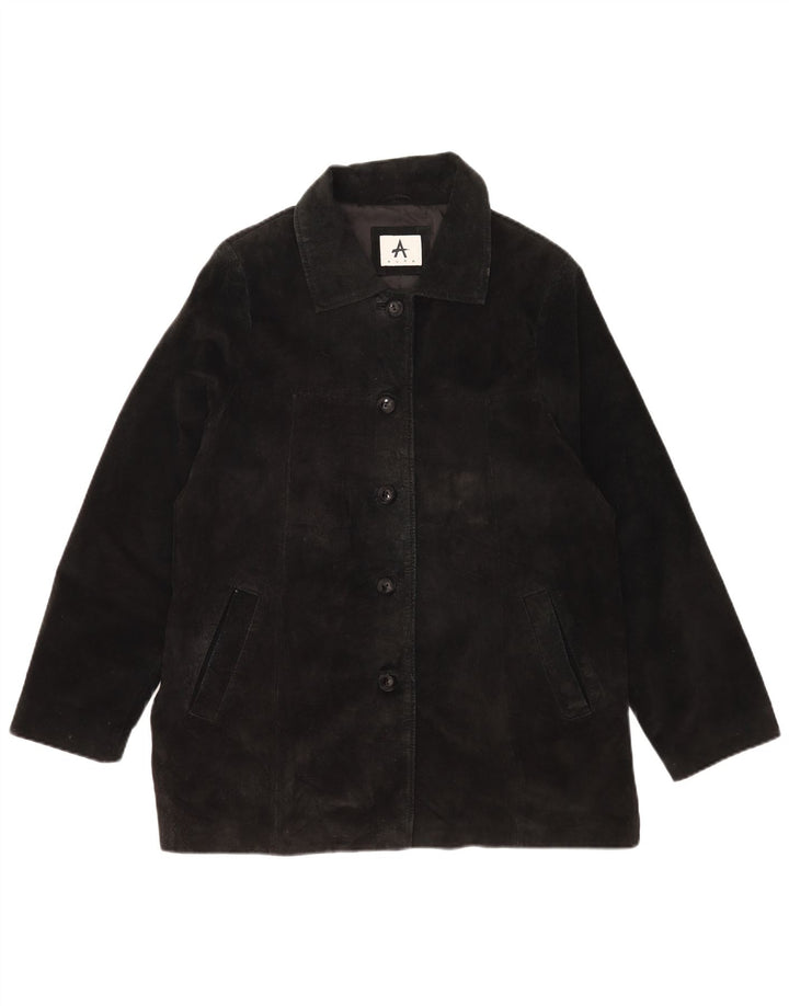 Jaqueta de camurça feminina vintage Reino Unido 18 XL couro preto