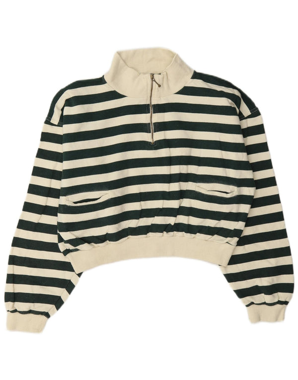 Suéter feminino vintage com gola e zíper, uk 12 listrado verde médio