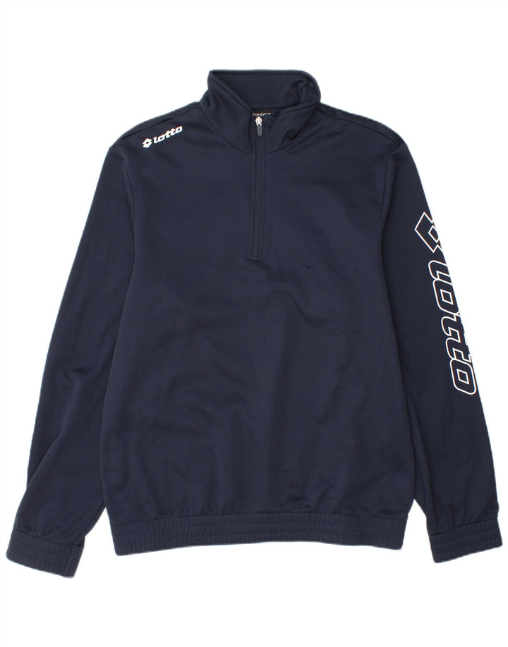 Lotto masculino gráfico com zíper gola pulôver agasalho top médio azul marinho