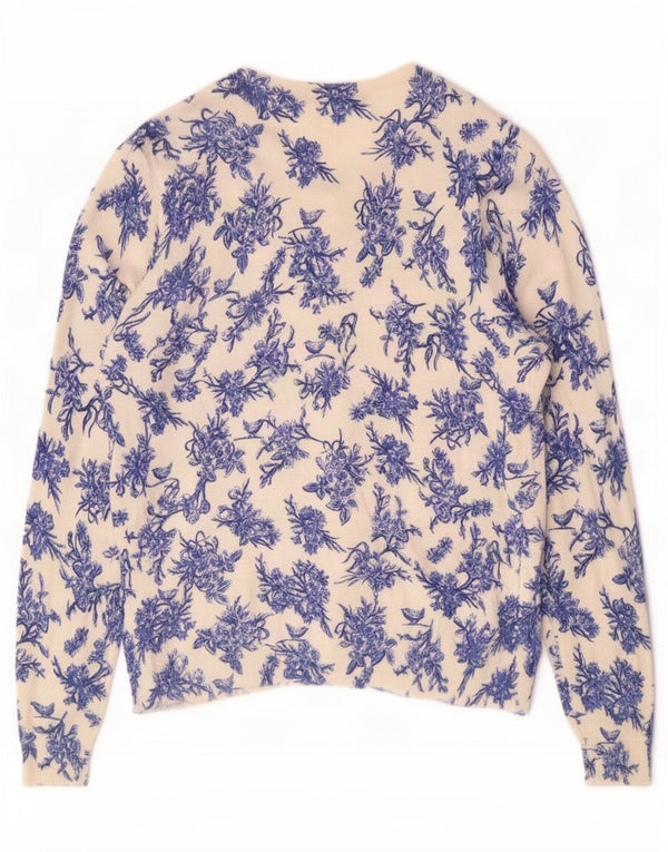 Suéter cardigã feminino Marks & Spencer Reino Unido 14 grande viscose floral azul