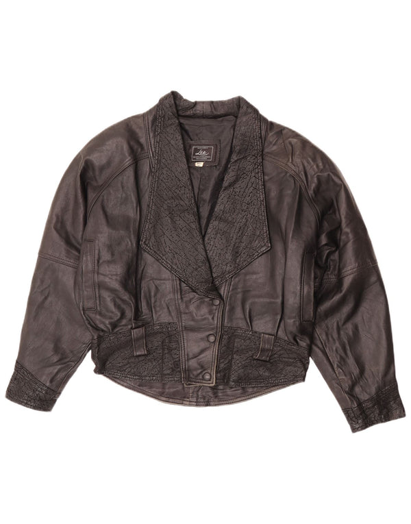 Jaqueta feminina de couro superdimensionada Lee UK 10 pequena couro preto