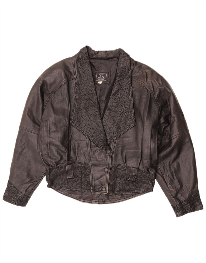 Jaqueta feminina de couro superdimensionada Lee UK 10 pequena couro preto