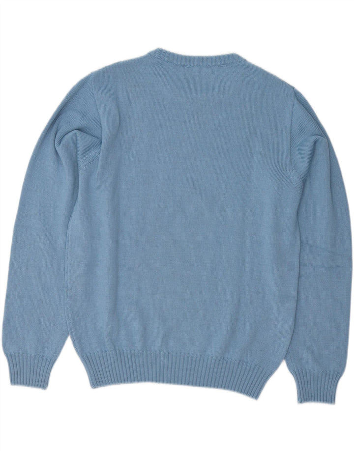 Il Granchio Suéter masculino com gola redonda, suéter médio azul argyle/lã diamante