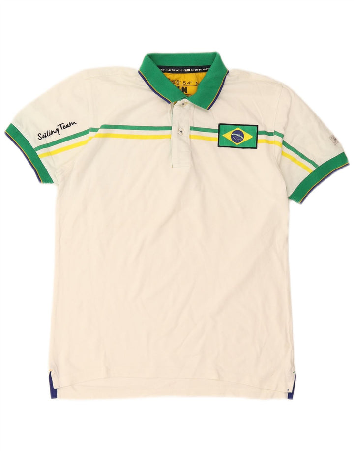 Camisa polo masculina Slam com estampa gráfica pequena de algodão colorido branco