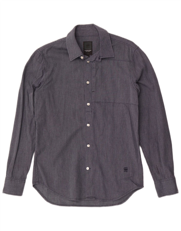 Camisa masculina G-Star de algodão geométrico azul marinho médio