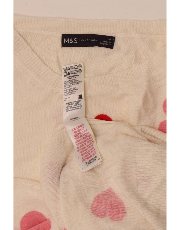 Suéter feminino Marks & Spencer com gola redonda e coração branco médio UK 14