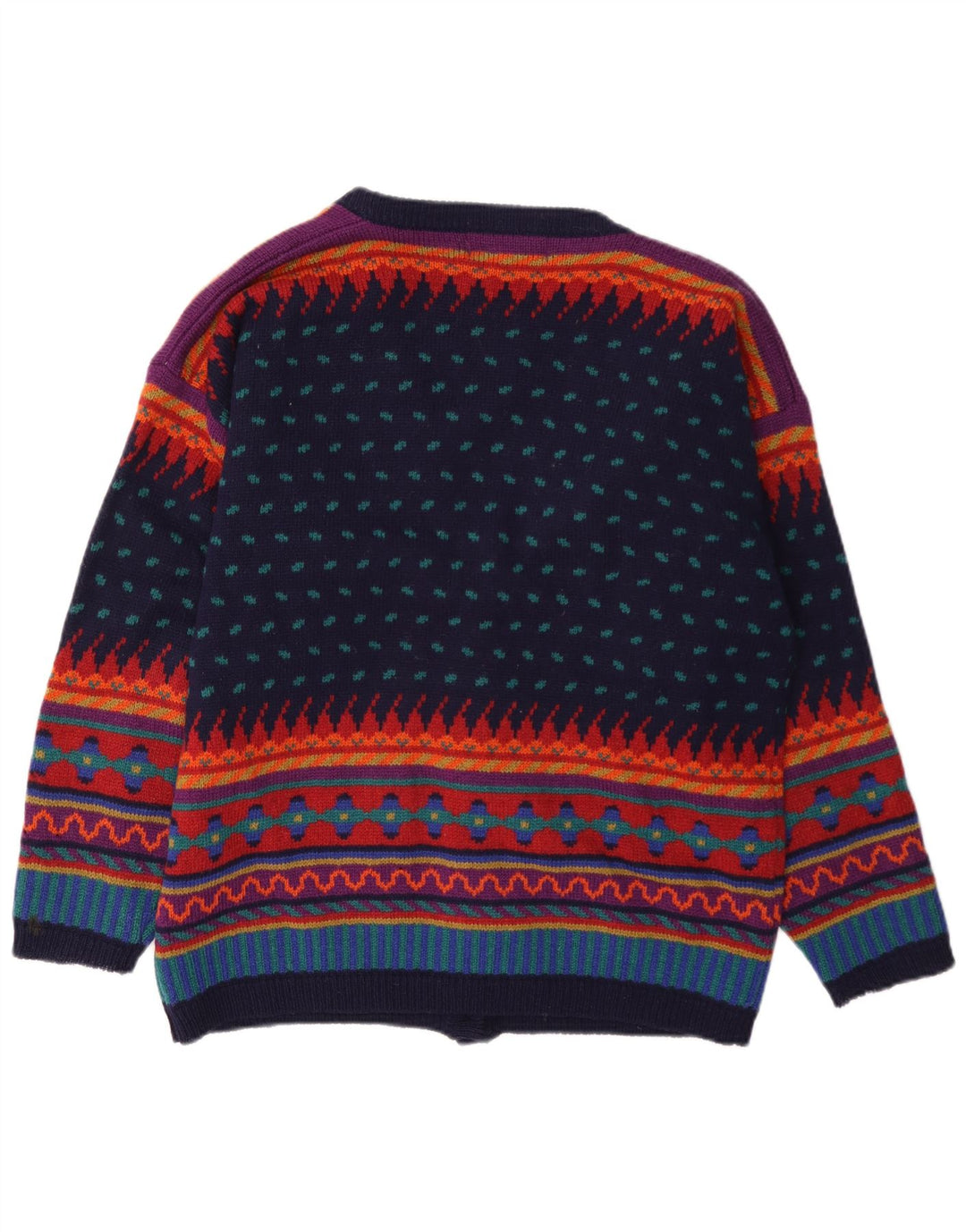 Suéter cardigã feminino Tulchan Reino Unido 14 lã geométrica multicolorida média