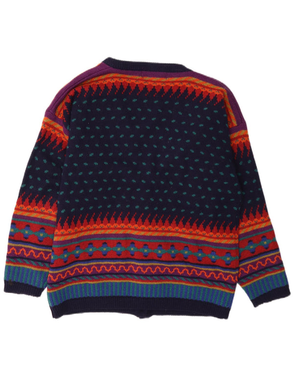 Suéter cardigã feminino Tulchan Reino Unido 14 lã geométrica multicolorida média