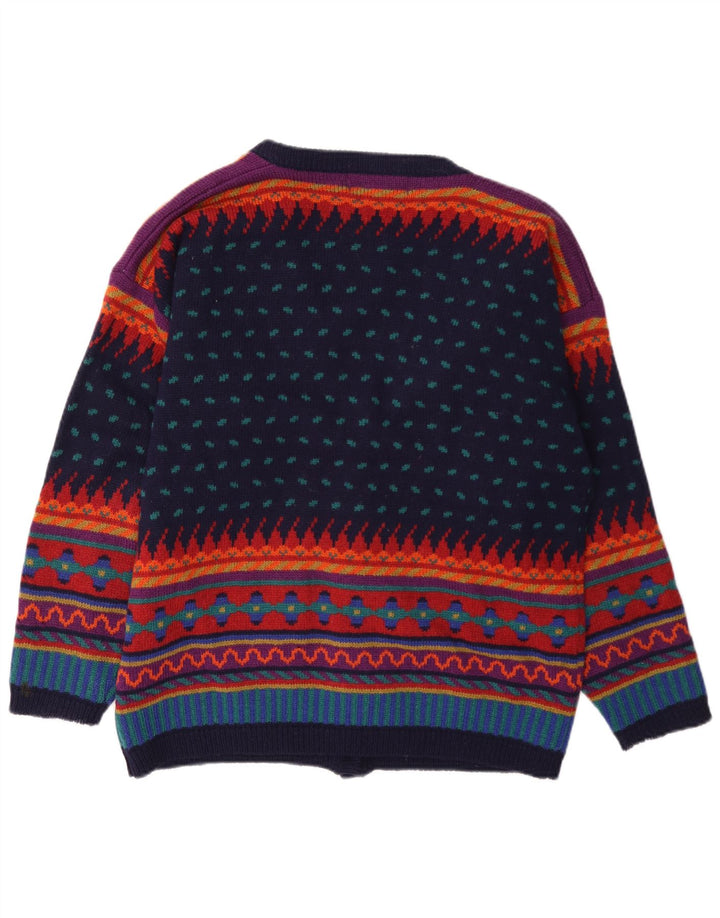 Suéter cardigã feminino Tulchan Reino Unido 14 lã geométrica multicolorida média