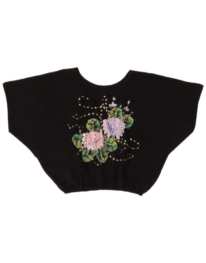 Blusa feminina vintage VINTAGE em poliéster floral preto UK 18 XL