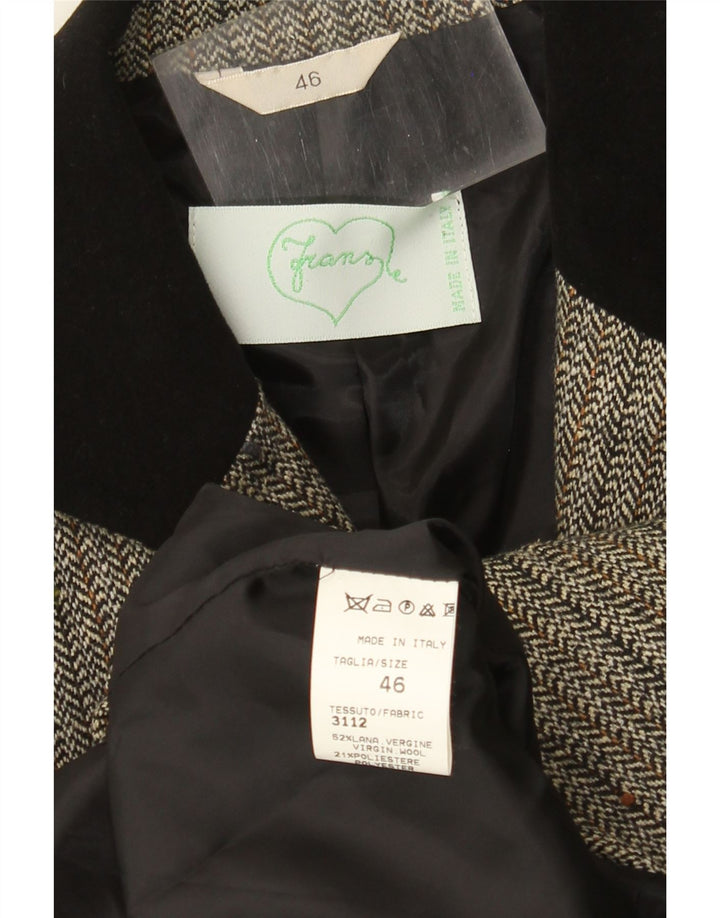 Jaqueta blazer feminina vintage com 3 botões IT 46 lã espinha de peixe cinza grande