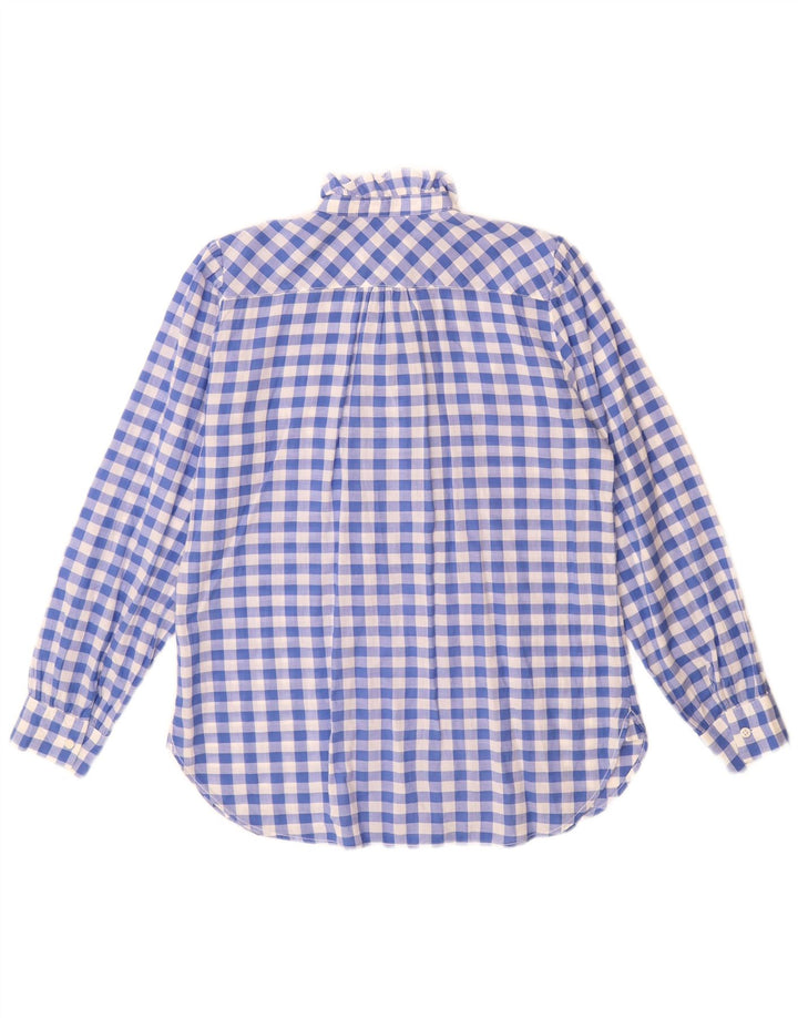 J. Crew Blusa feminina de manga comprida com babados na frente US 4 pequena xadrez azul