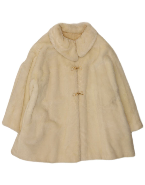 Sobretudo feminino vintage de pele sintética UK 18 XL branco