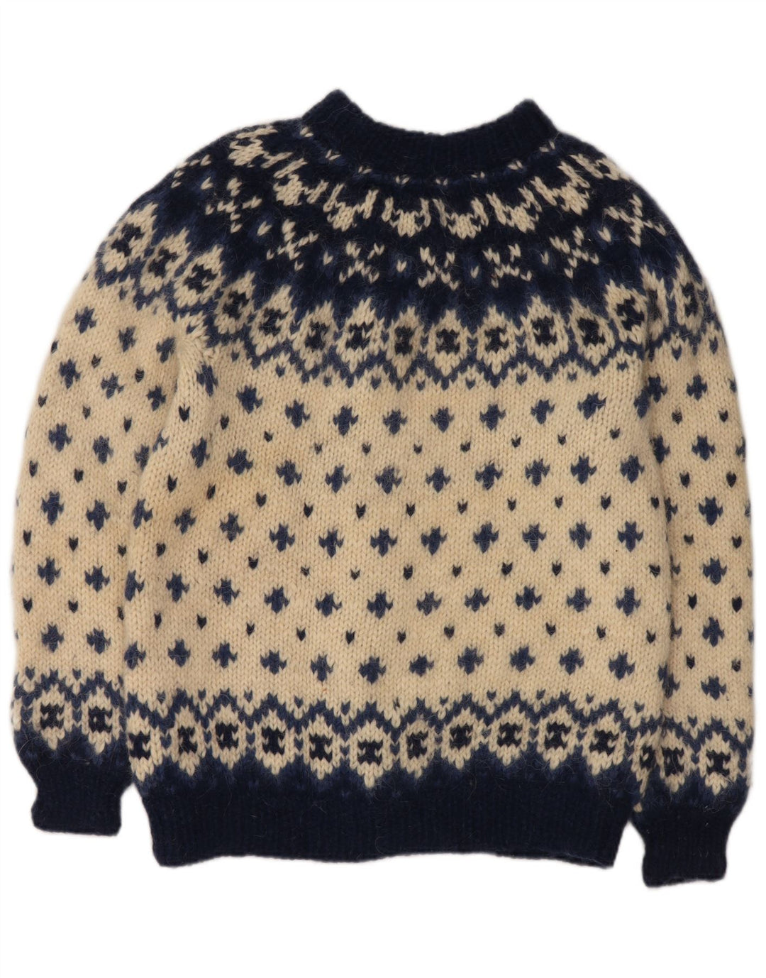 Suéter cardigã feminino VINTAGE UK 16 grande off white Fair Isle