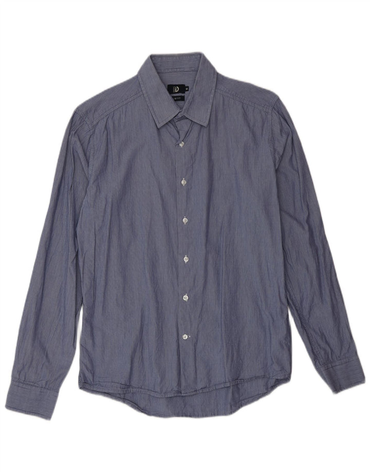 Camisa masculina slim fit Dack's algodão listrado azul médio
