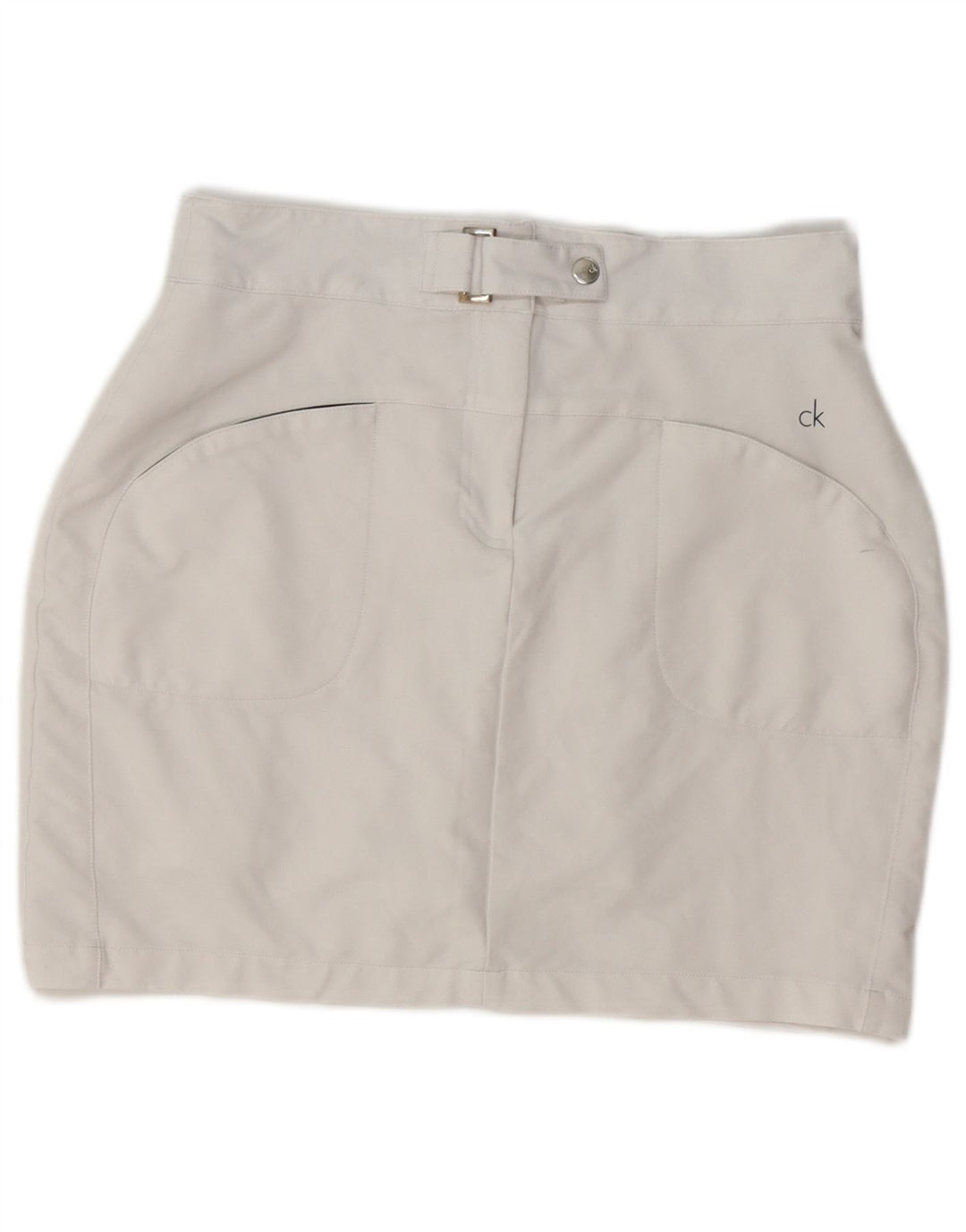 Mini saia feminina Calvin Klein Reino Unido 10 pequena W28 poliéster branco