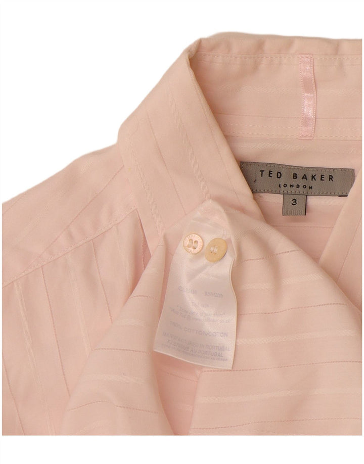 Camisa masculina Ted Baker tamanho 3 algodão listrado rosa médio