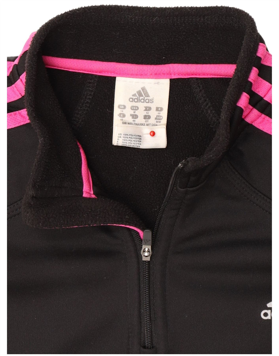 Adidas Womens Zip Neck Pullover Treino Top Reino Unido 14 Médio Preto Poliéster