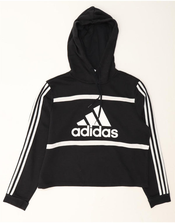 Adidas Womens Crop Graphic Hoodie Jumper Reino Unido 16/18 Grande Algodão Preto
