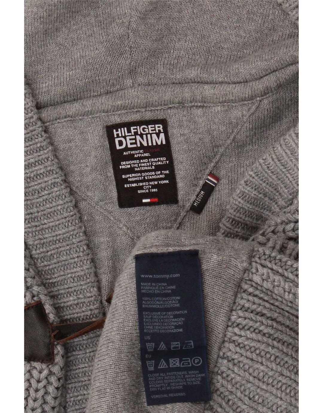 Suéter cardigã masculino com capuz Tommy Hilfiger algodão cinza médio