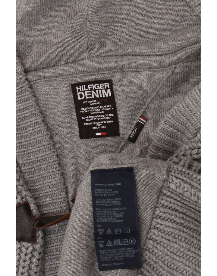 Suéter cardigã masculino com capuz Tommy Hilfiger algodão cinza médio