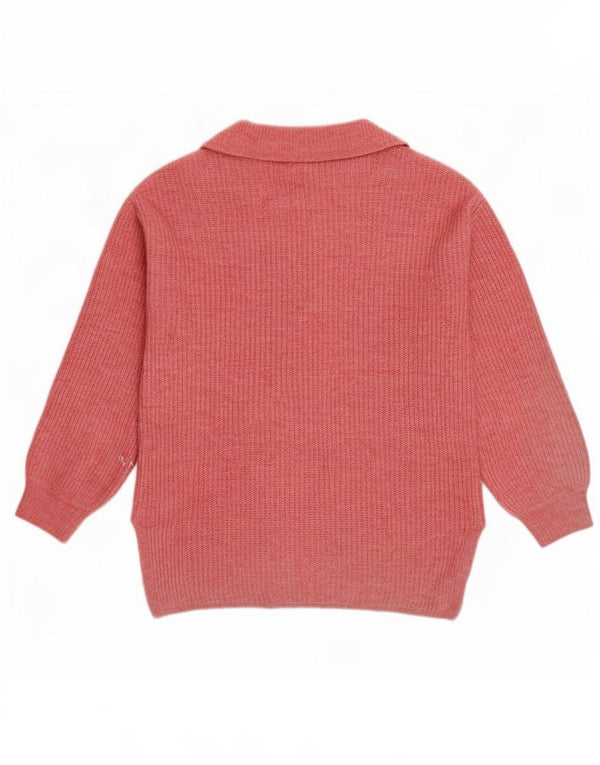 Suéter feminino Marks & Spencer com gola polo Reino Unido 10 pequeno acrílico rosa