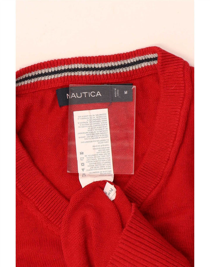 Suéter masculino Nautica com decote em V médio algodão vermelho