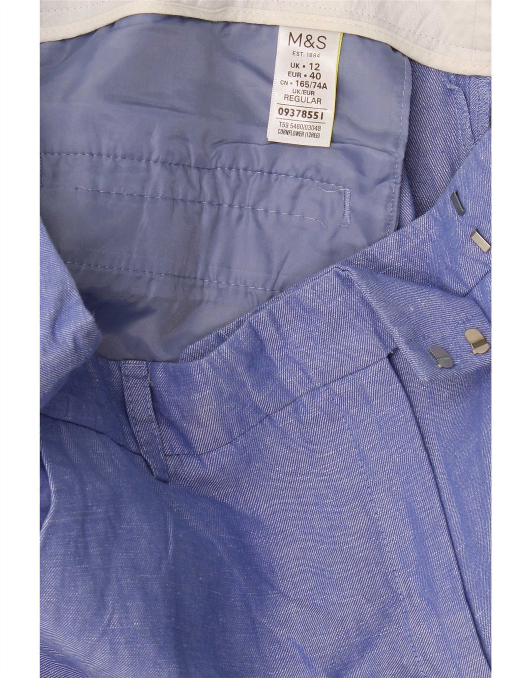 Calças cortadas regulares femininas Marks & Spencer UK 12 médio W32 L26 azul