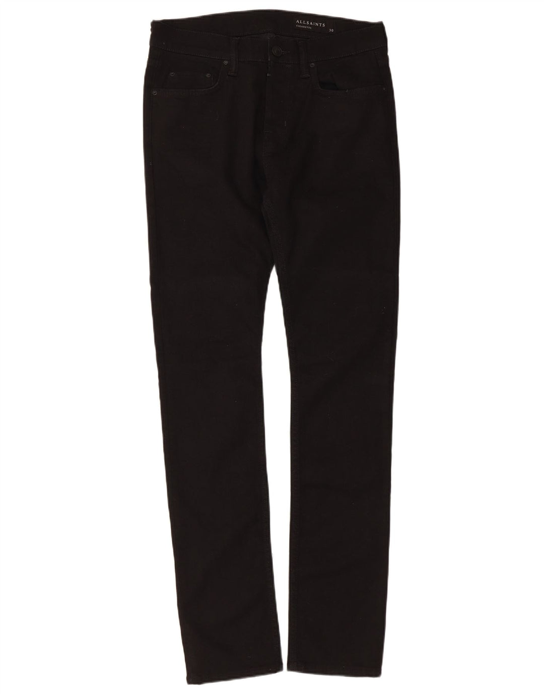 All Saints Mens Cigarette Slim Jeans W30 L31 Algodão Preto