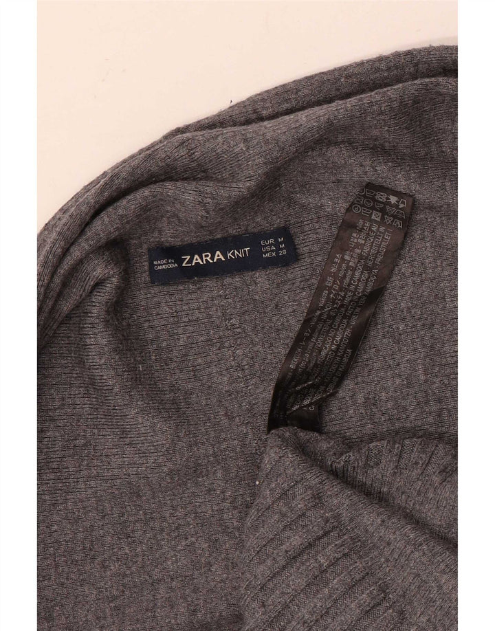 Suéter cardigã aberto assimétrico Zara feminino Reino Unido 14 viscose cinza médio